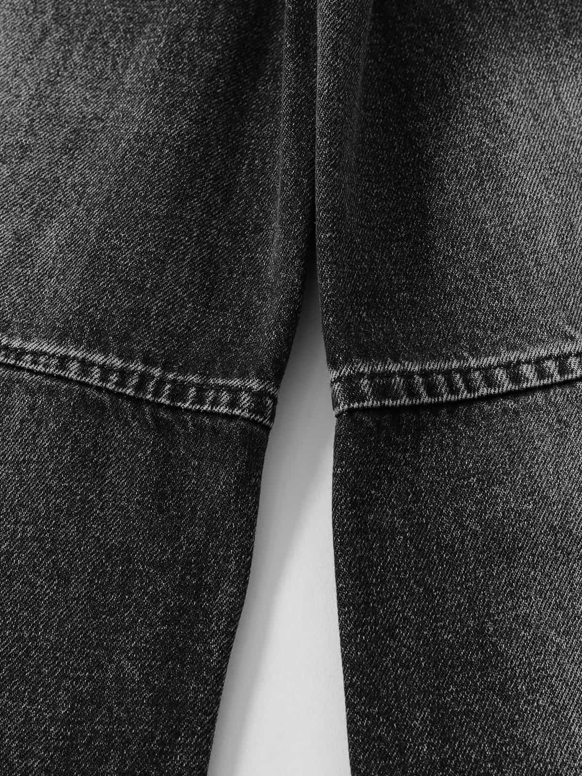 Washed Distressed Rivet Denim Cropped Jorts