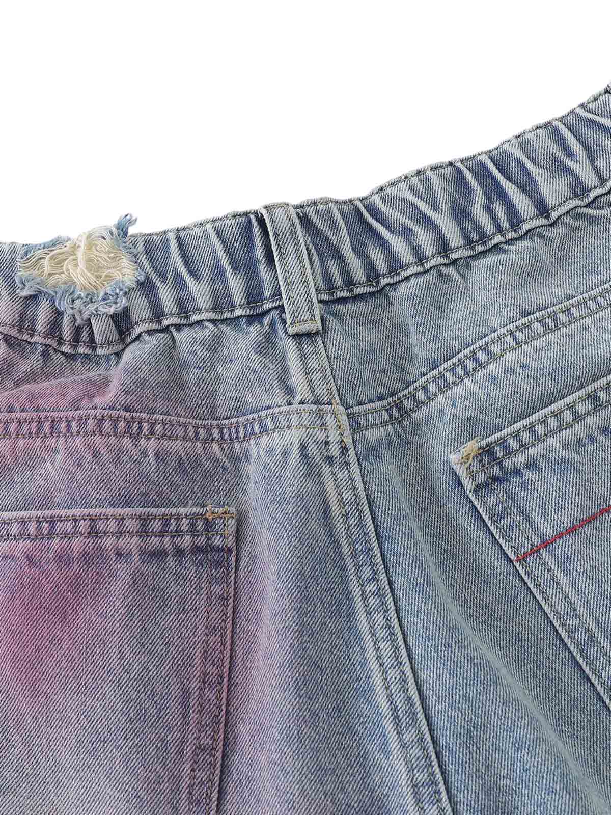 Distressed Tie-Dye Denim Jorts