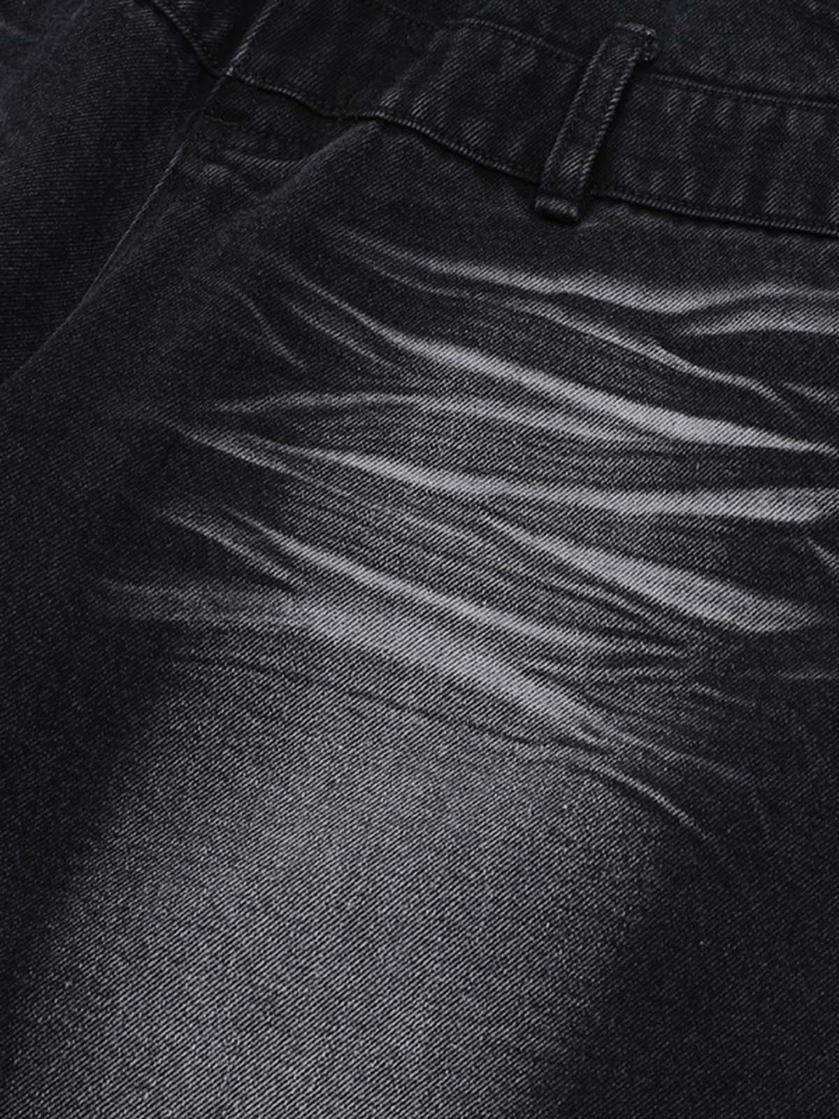 Distressed Washed Workwear Denim Shirt And Jorts Set