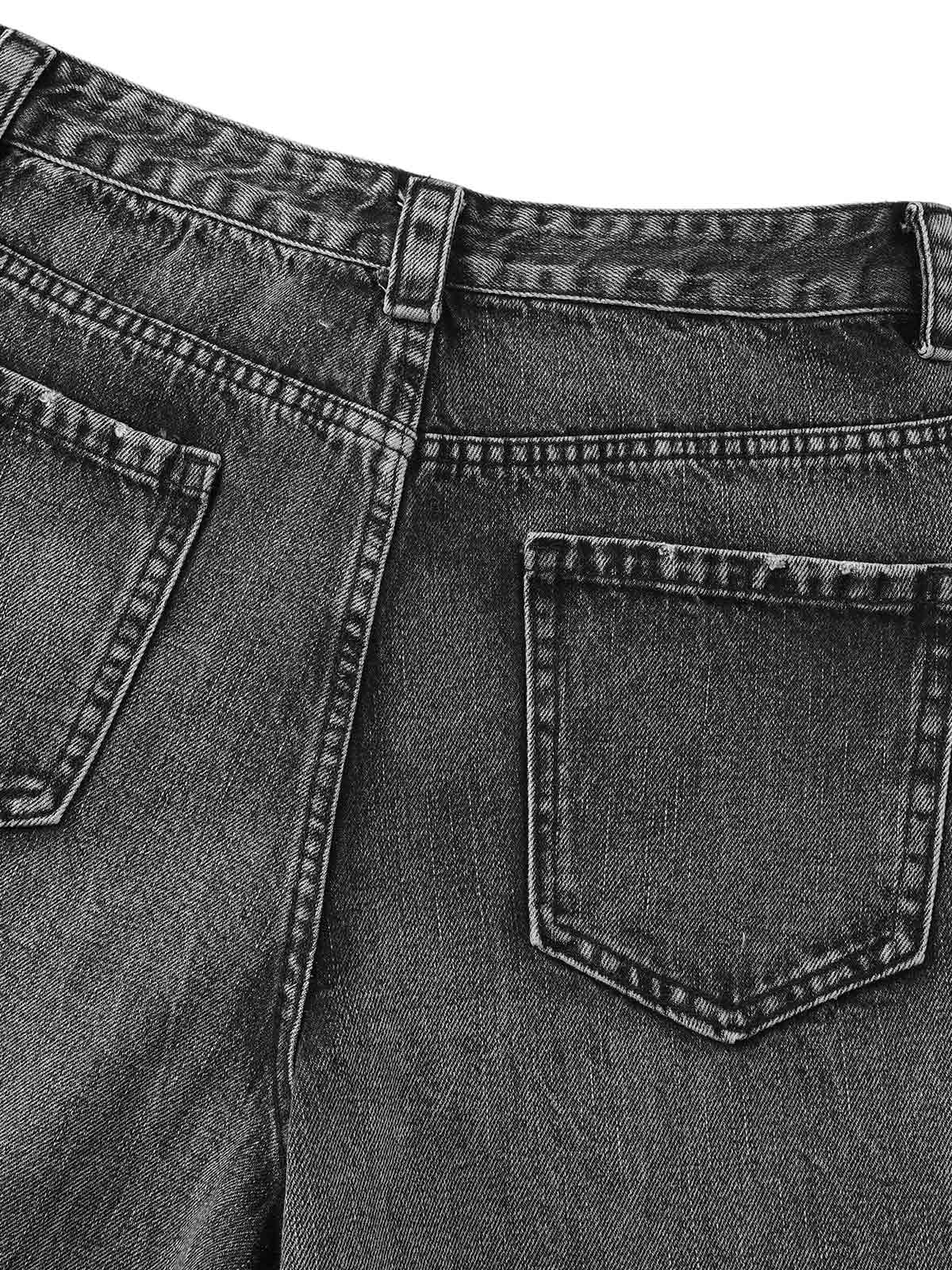 Distressed Washed Patchwork Denim Cropped Jorts