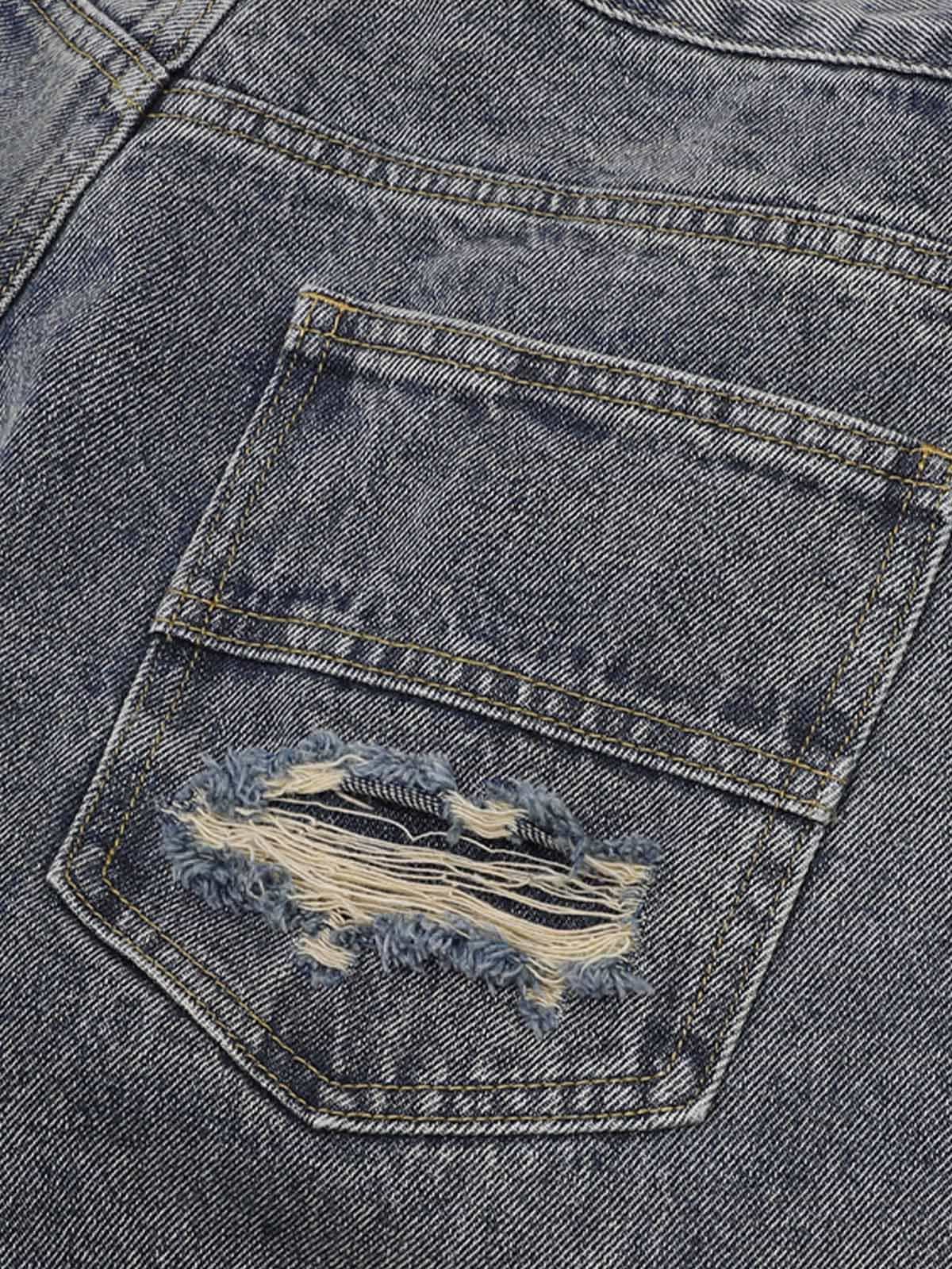 Thesupermade Patchwork Camouflage Ripped Shirt Jorts Denim Suit