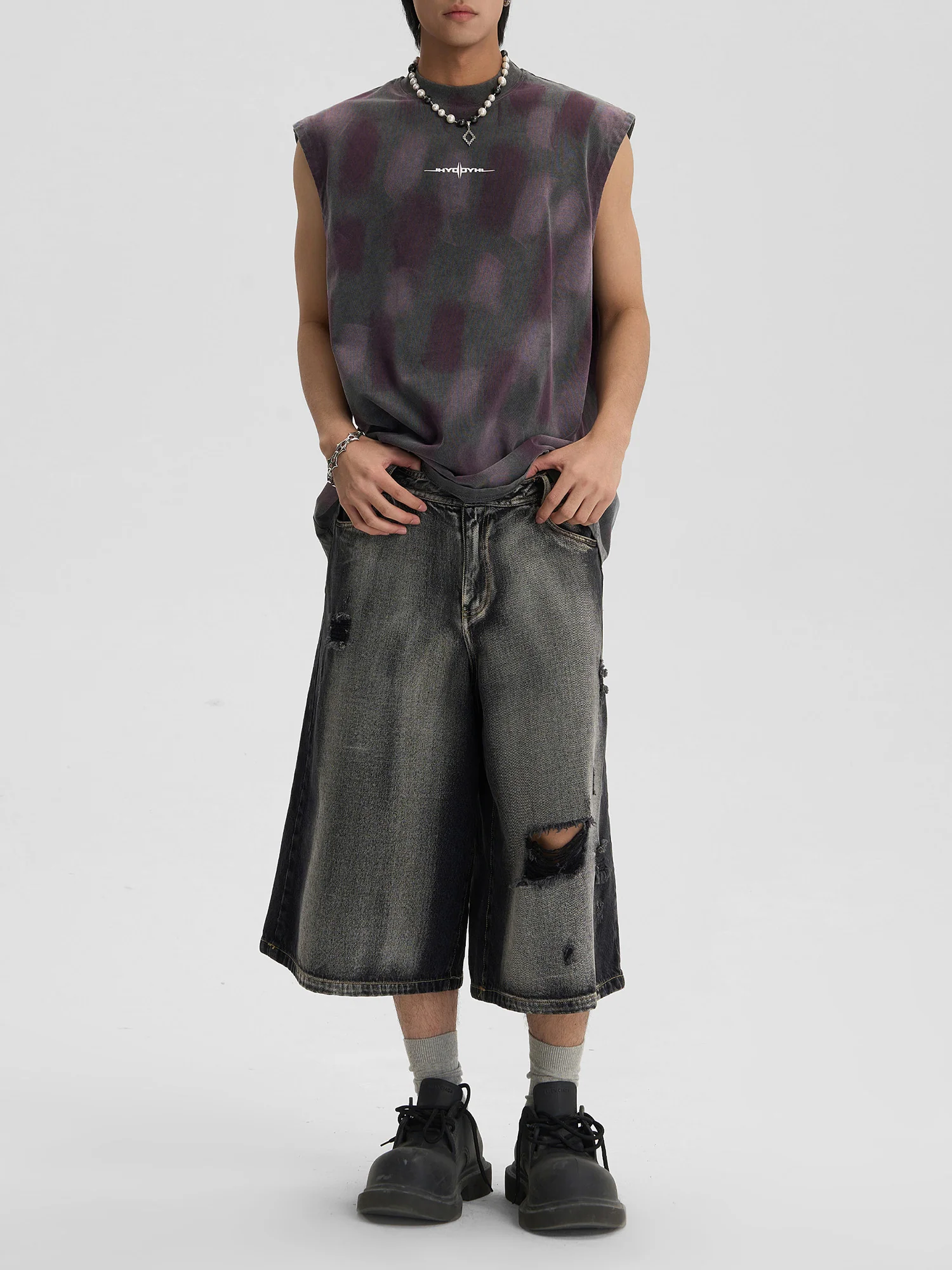 Thesupermade Washed Ripped Vintage Cargo Denim Jort - 2066
