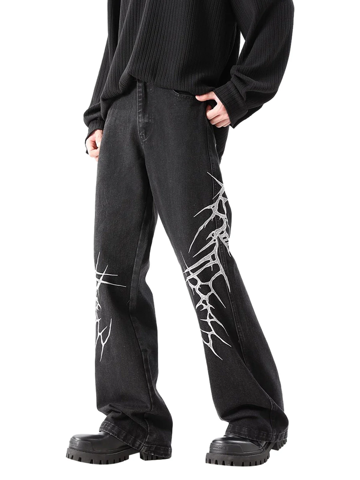 Graphic Embroidered Straight Jeans - 2280