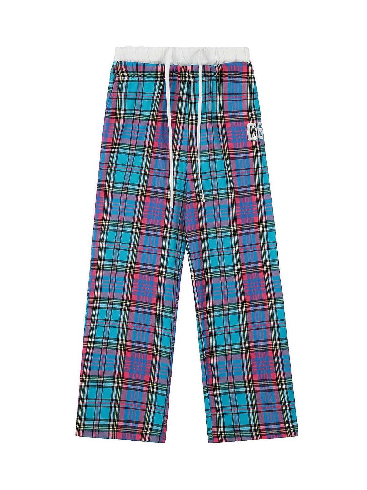 Draw String Contrast Plaid Pants