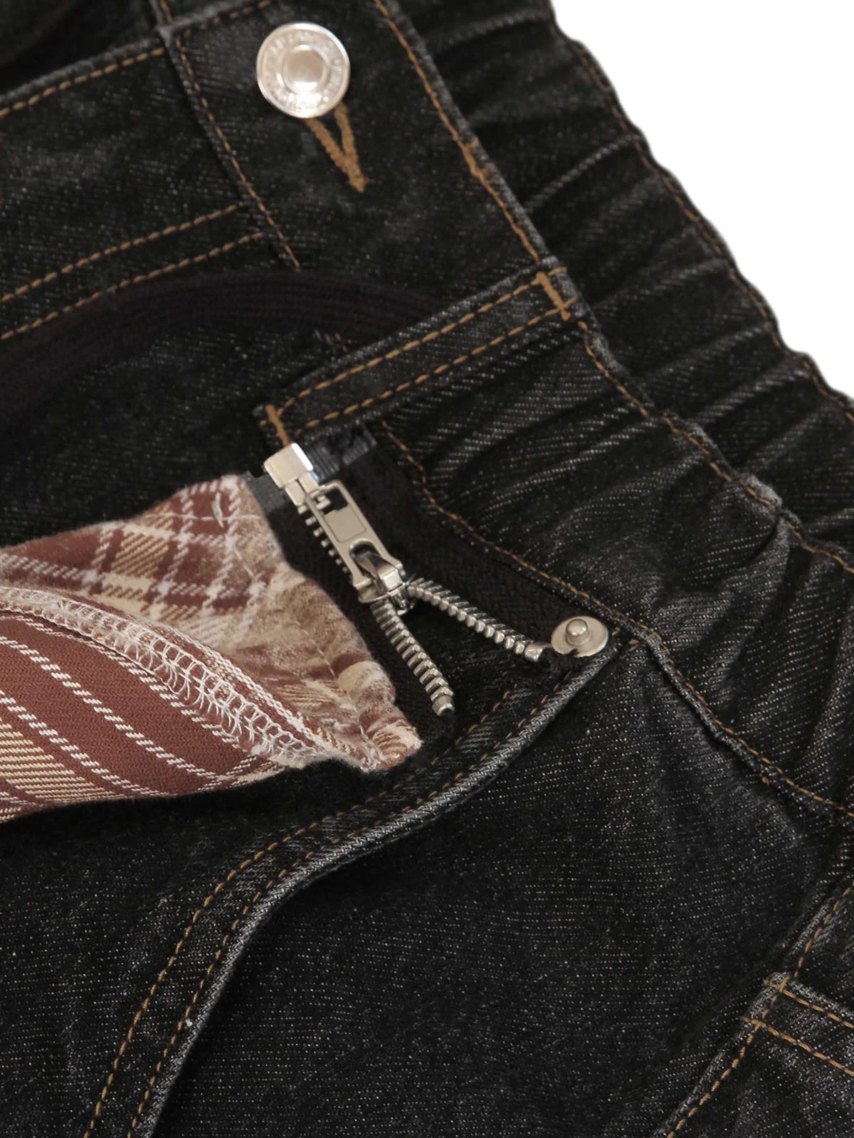 Patchwork Plaid Pleated Baggy Barrel Jeans - 2334