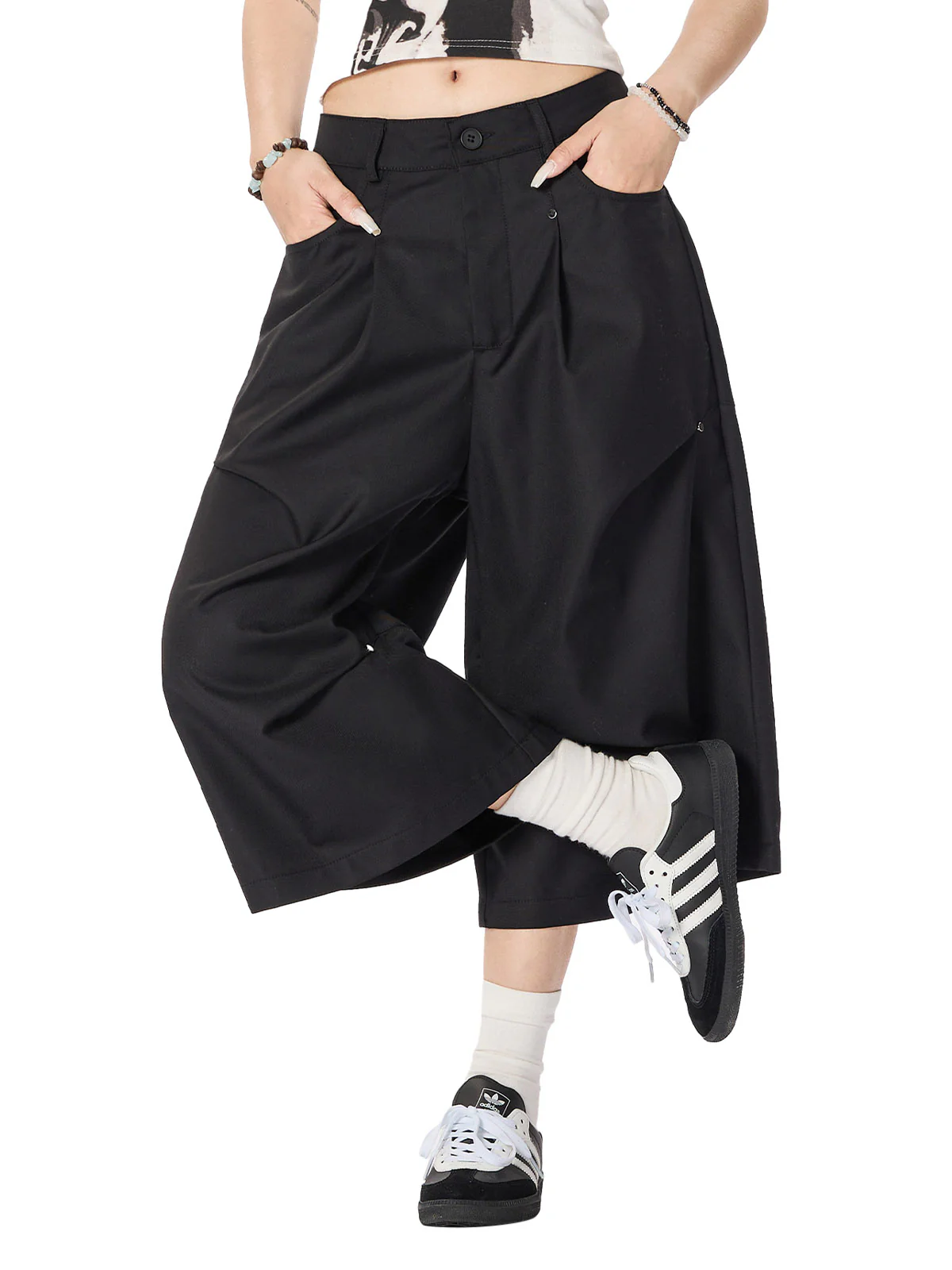 Cleanfit High Waist Baggy Cropped Trousers