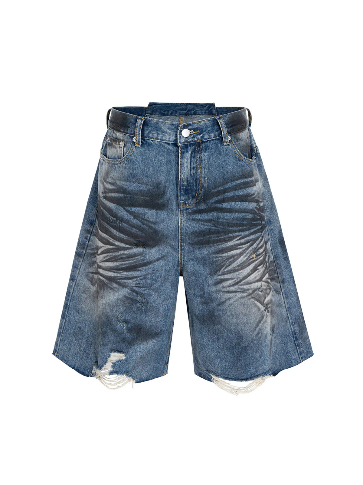 Tie-Dye Distressed Denim Shorts