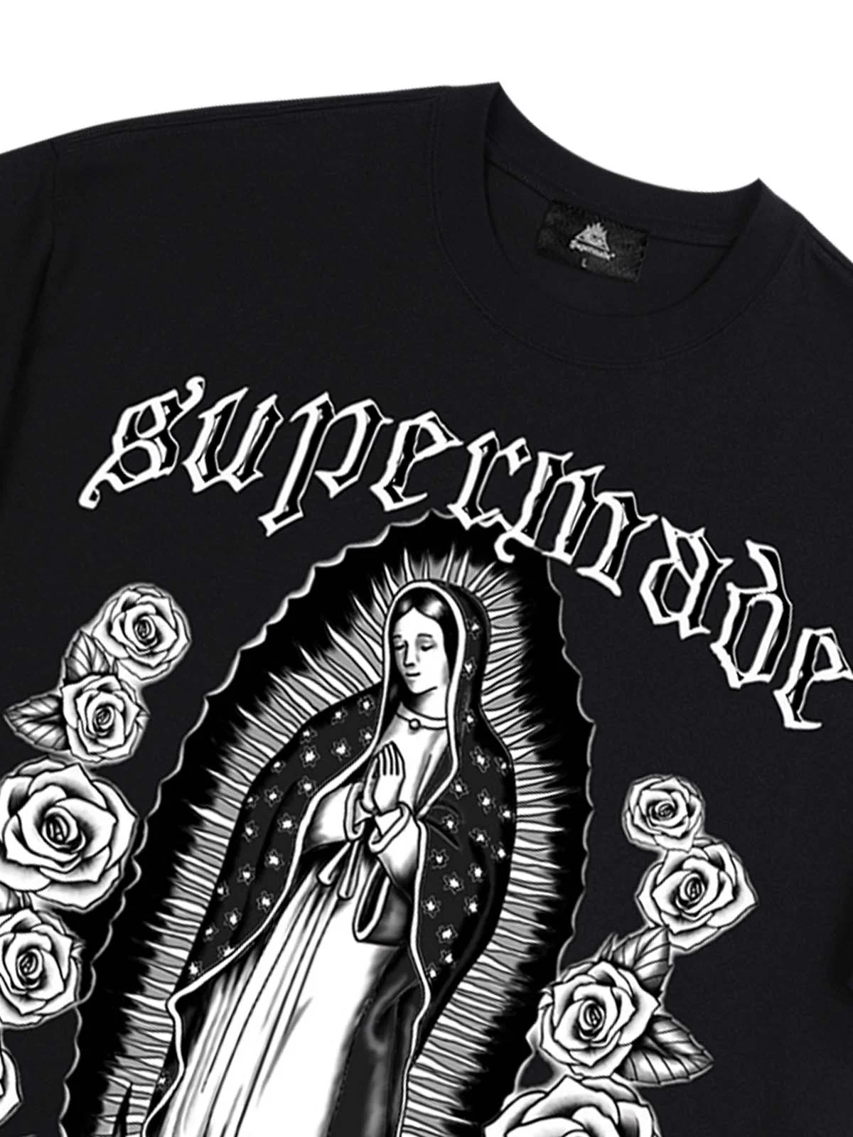 Original Retro Gothic Virgin Mary Floral Print T-Shirt