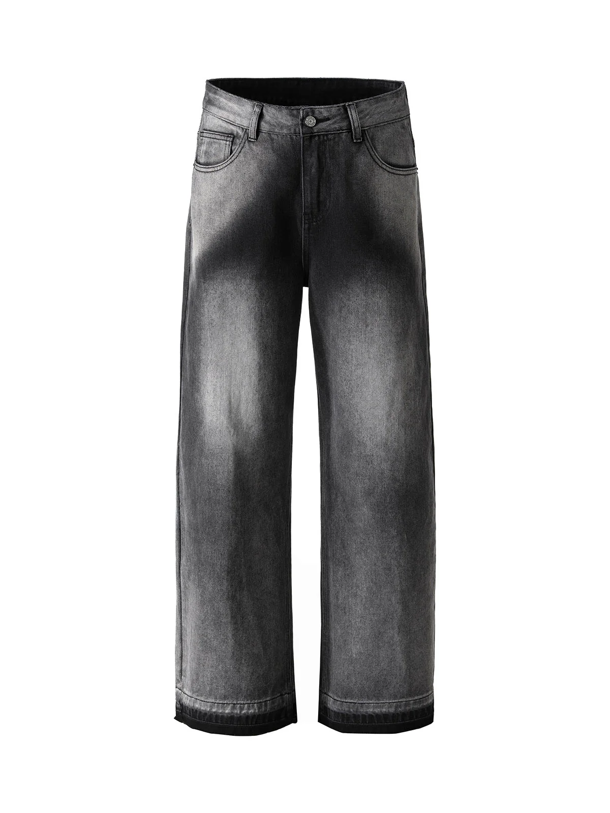 Washed Raw Edge Straight Jeans