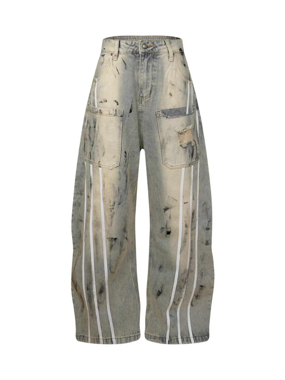 Street Stripe Dirty Dye Barrel Jeans