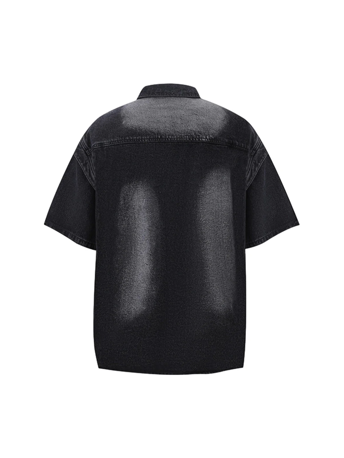 Distressed Washed Workwear Denim Shirt And Jorts Set