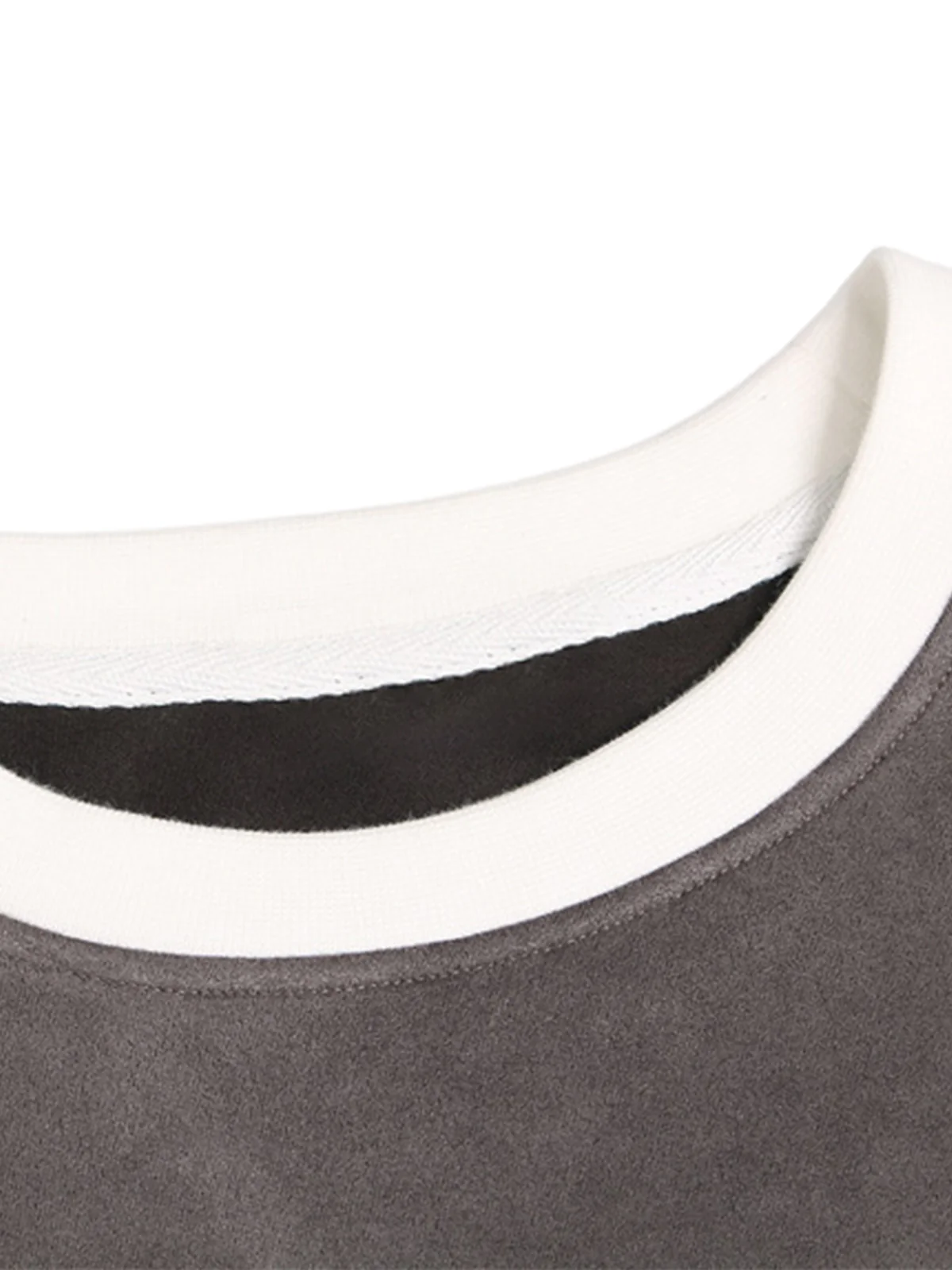 Suede Contrast Stripe Embroidered Long SleeveT-shirt