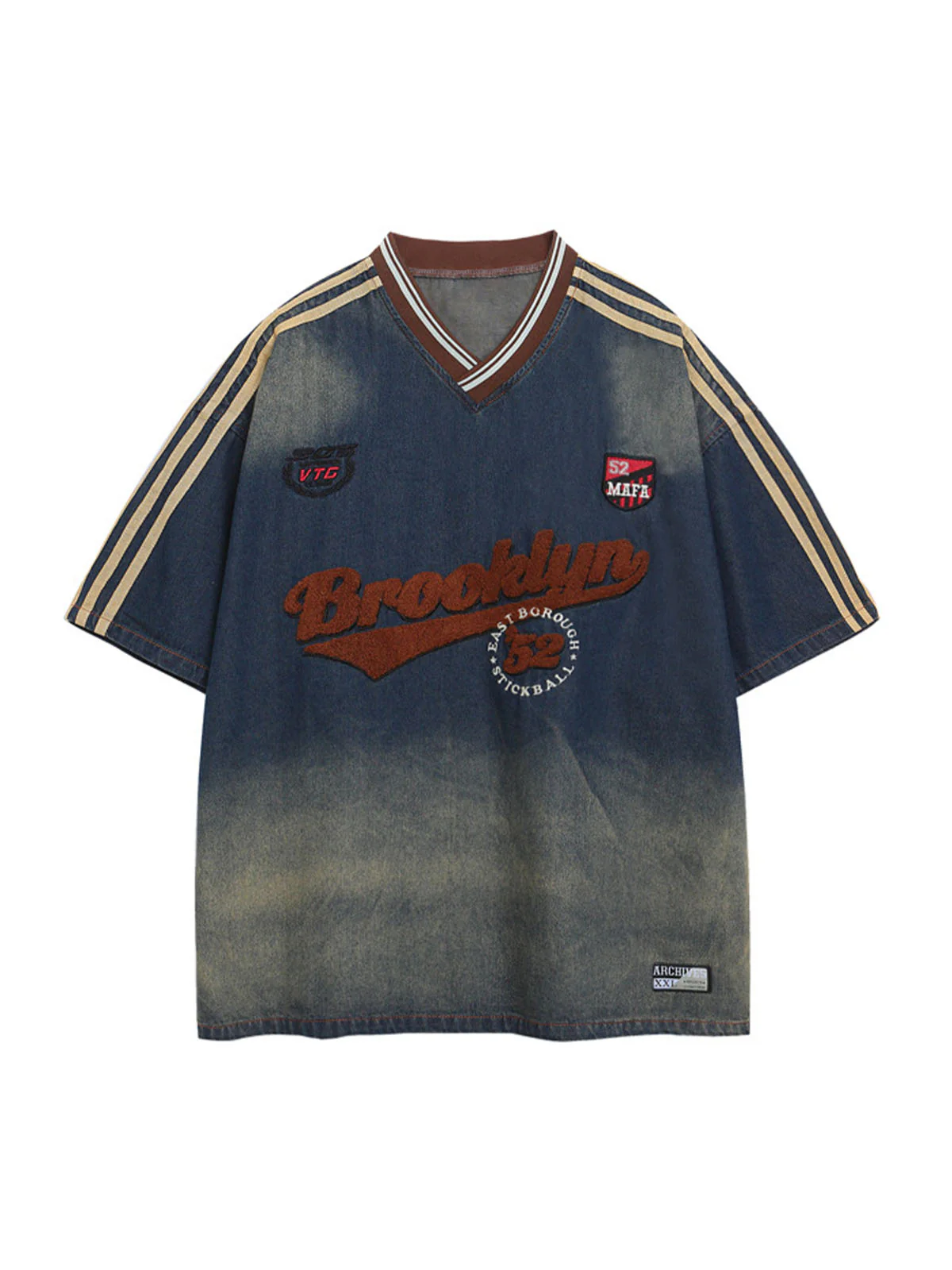 Vintage Distressed Washed Gradient Denim T-shirt