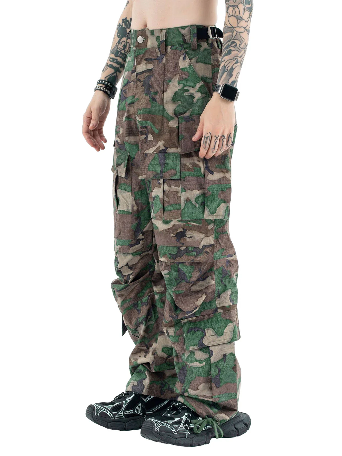 Camouflage Adjustable Belt Cargo Pants