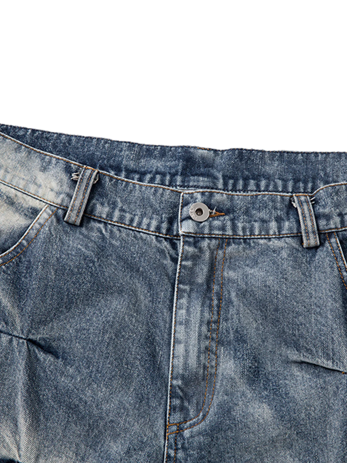 Distressed Washed Pleated Jeans