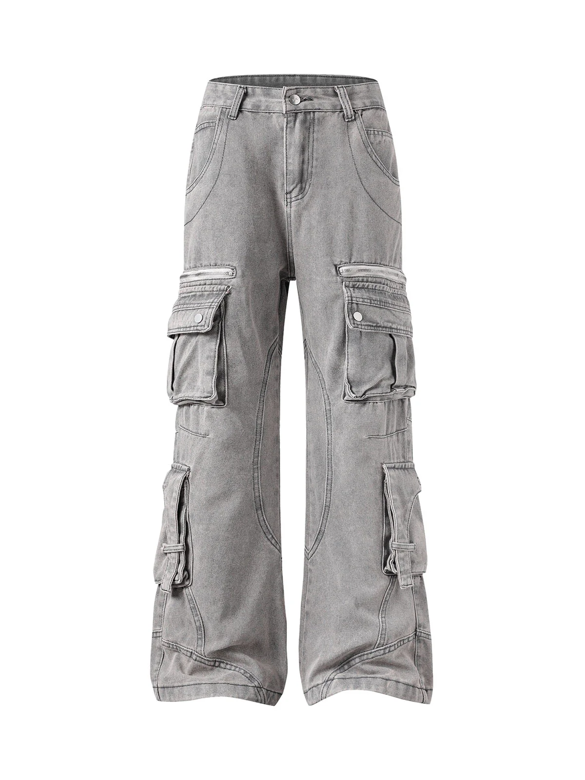 Washed Multi-Pocket Cargo Jeans