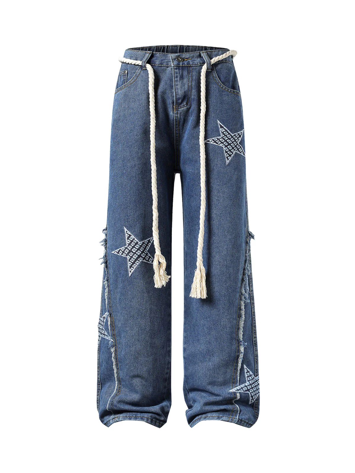 Street Drawstring Star Applique Jeans