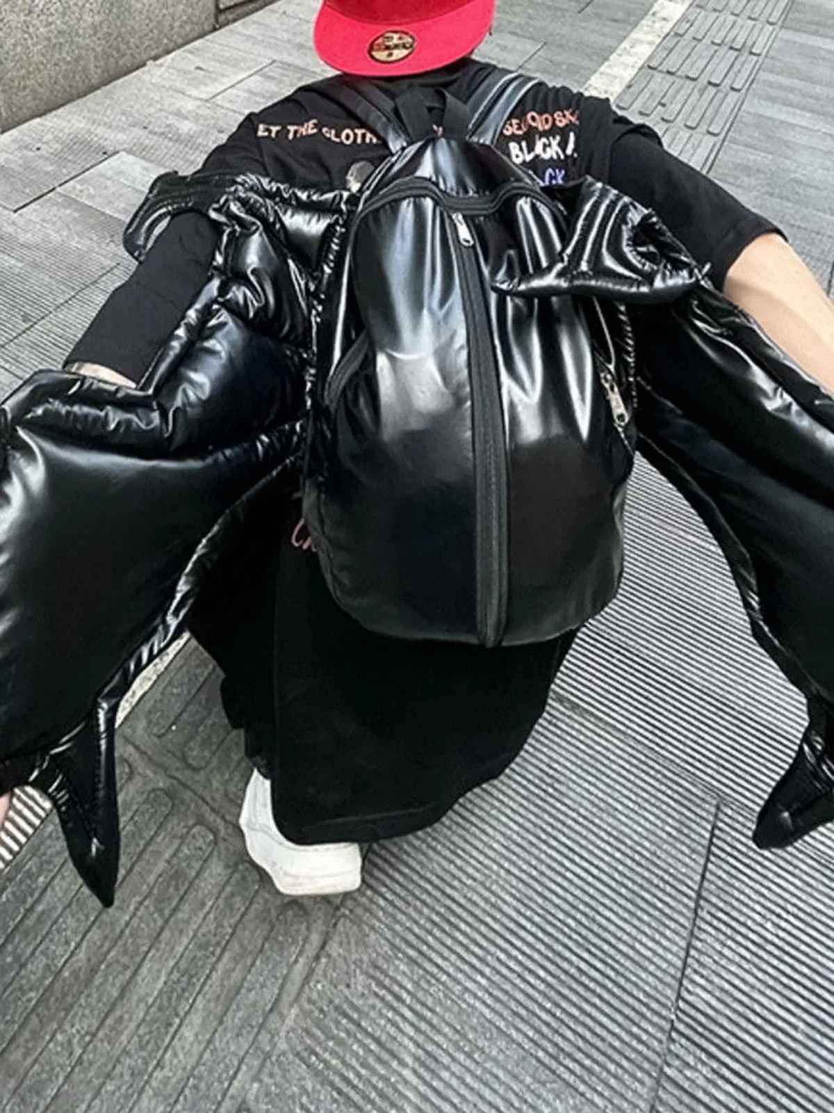 PU Leather Bat Wing Double Zipper Backpack