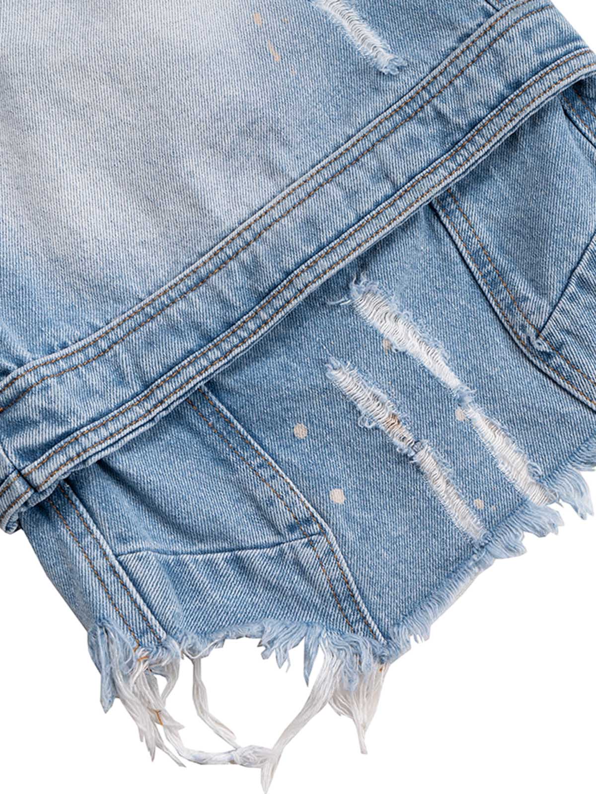 Ripped Washed Tassel Cargo Denim Shorts