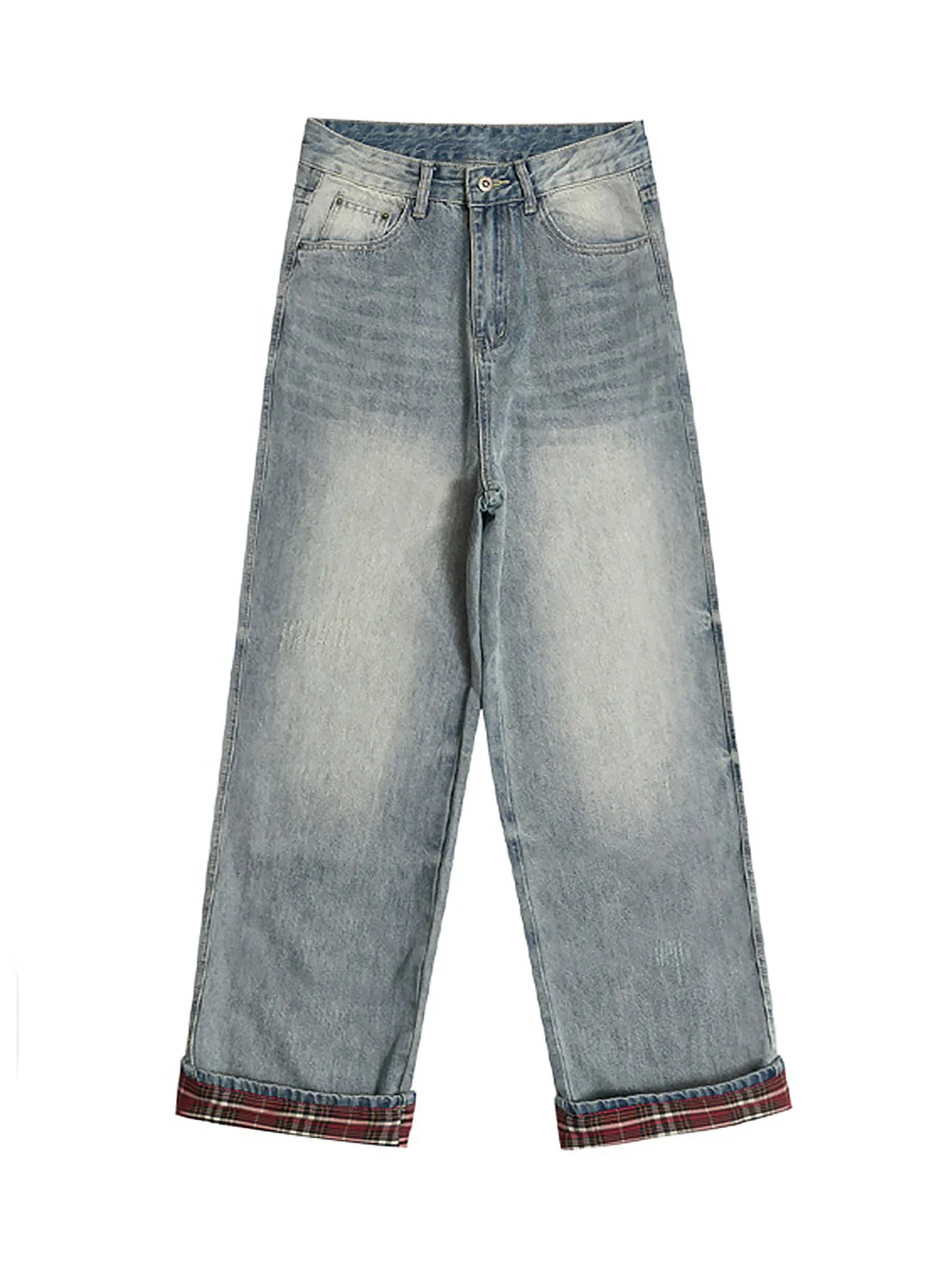Vintage Washed Plaid Baggy Jeans