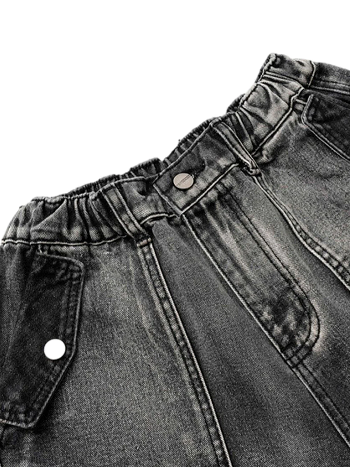 High-Waisted Multi-Pocket Denim Cargo Shorts