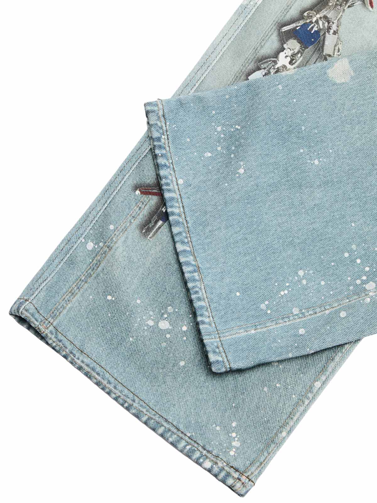 Distressed Washed Ink-splashed Chain Print Baggy Jeans