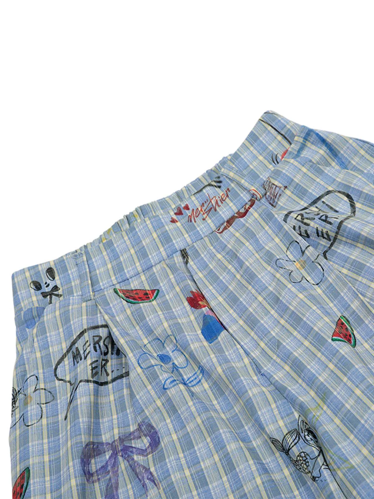 Fun Floral and Fruit Prints Plaid Pants