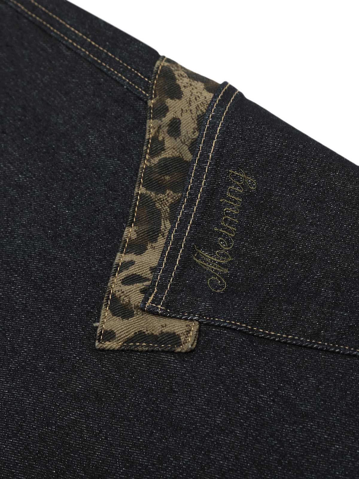 Deconstructed Cheetah Print Baggy Barrel Jeans - 2286