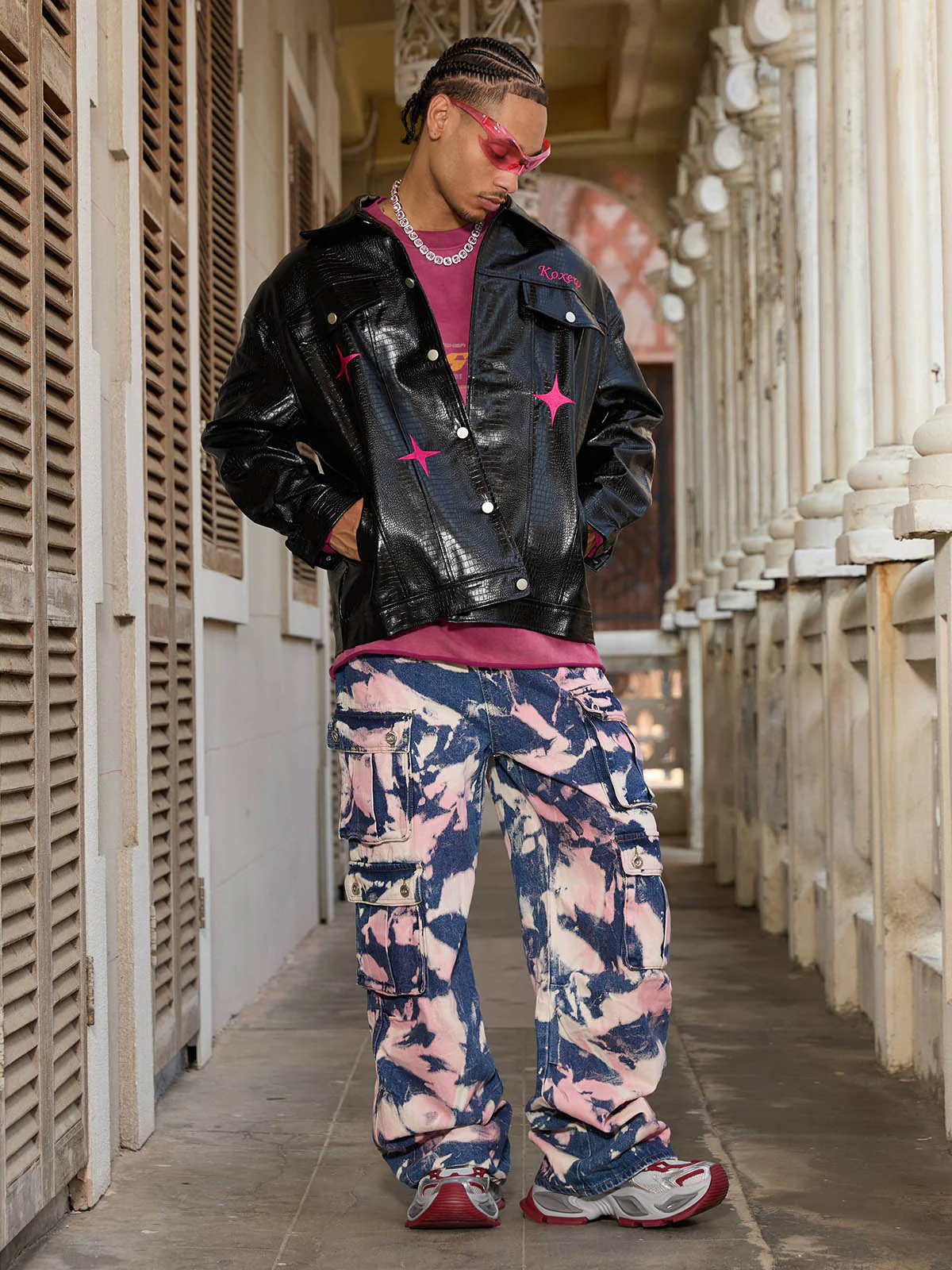 Thesupermade Tie-dye Waste Style Camouflage Cargo Jeans