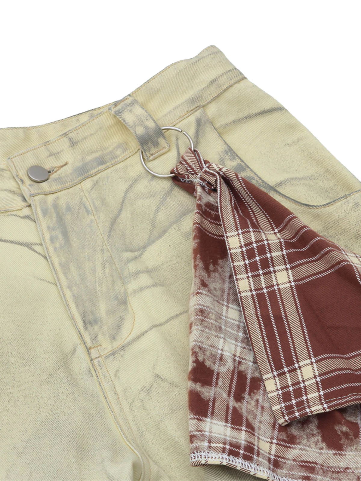 Washed Distressed Detachable Scarf Barrel Jeans