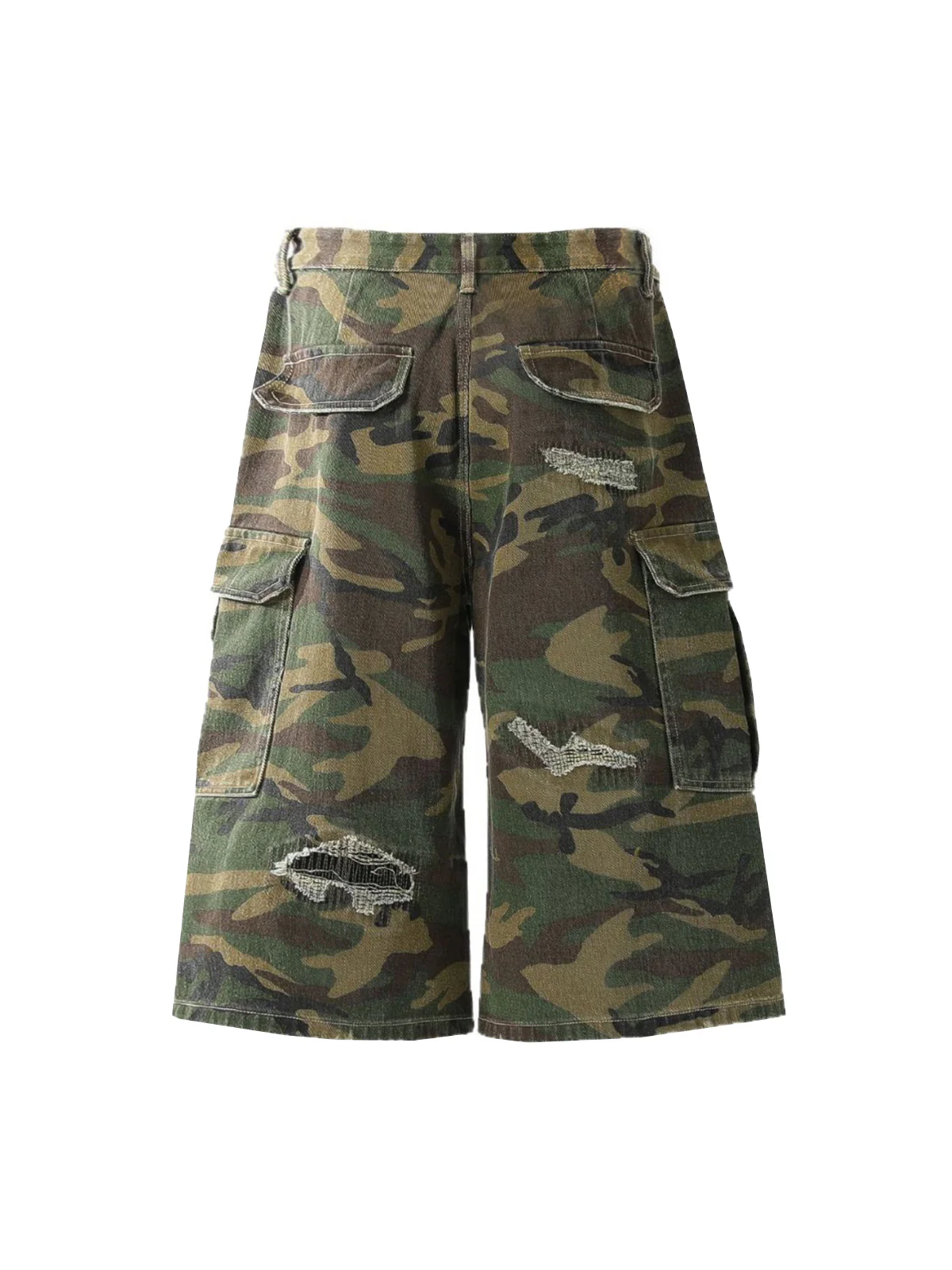 Retro Ripped Camouflage Cropped Jorts - 2387