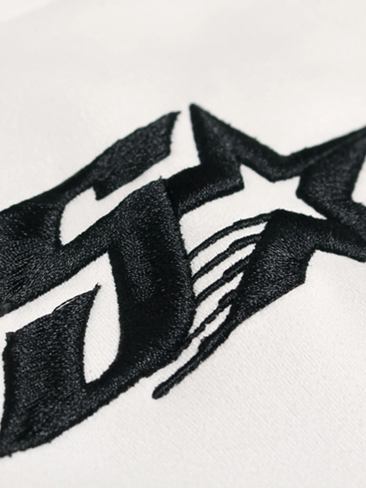 Suede Contrast Stripe Embroidered Long SleeveT-shirt