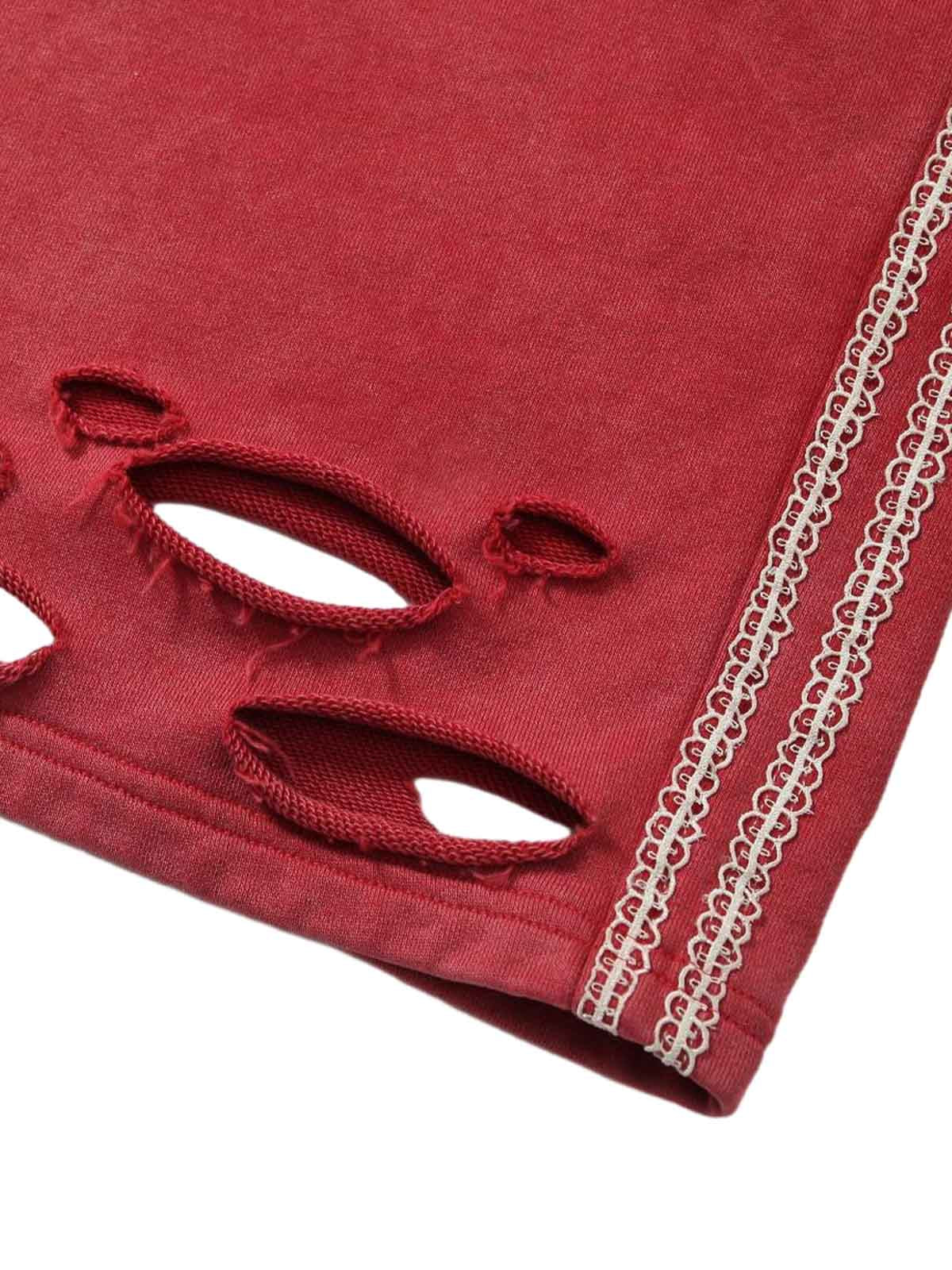 Distressed Ripped Red Culotte Jorts