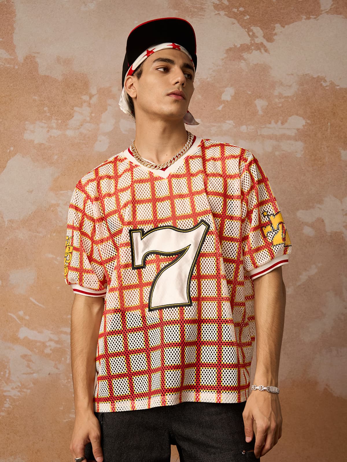 Original Jersey Plaid V-Neck T-shirt