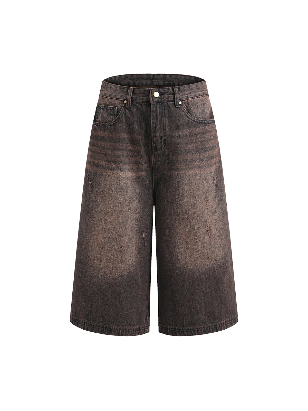 Distressed Washed Denim Cropped Jorts - 2399