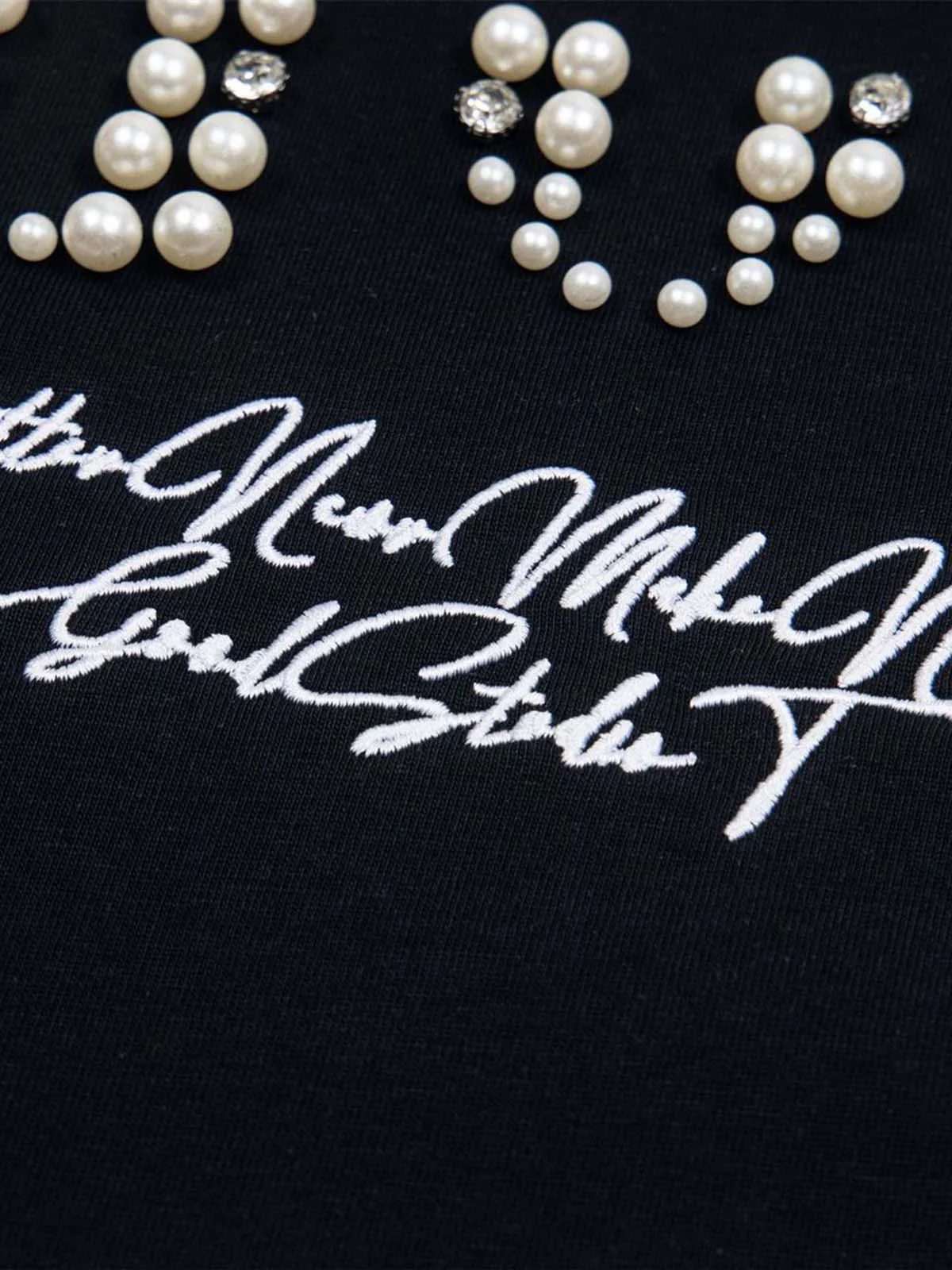 Elegant Pearl-Embellished Oversized T-Shirt