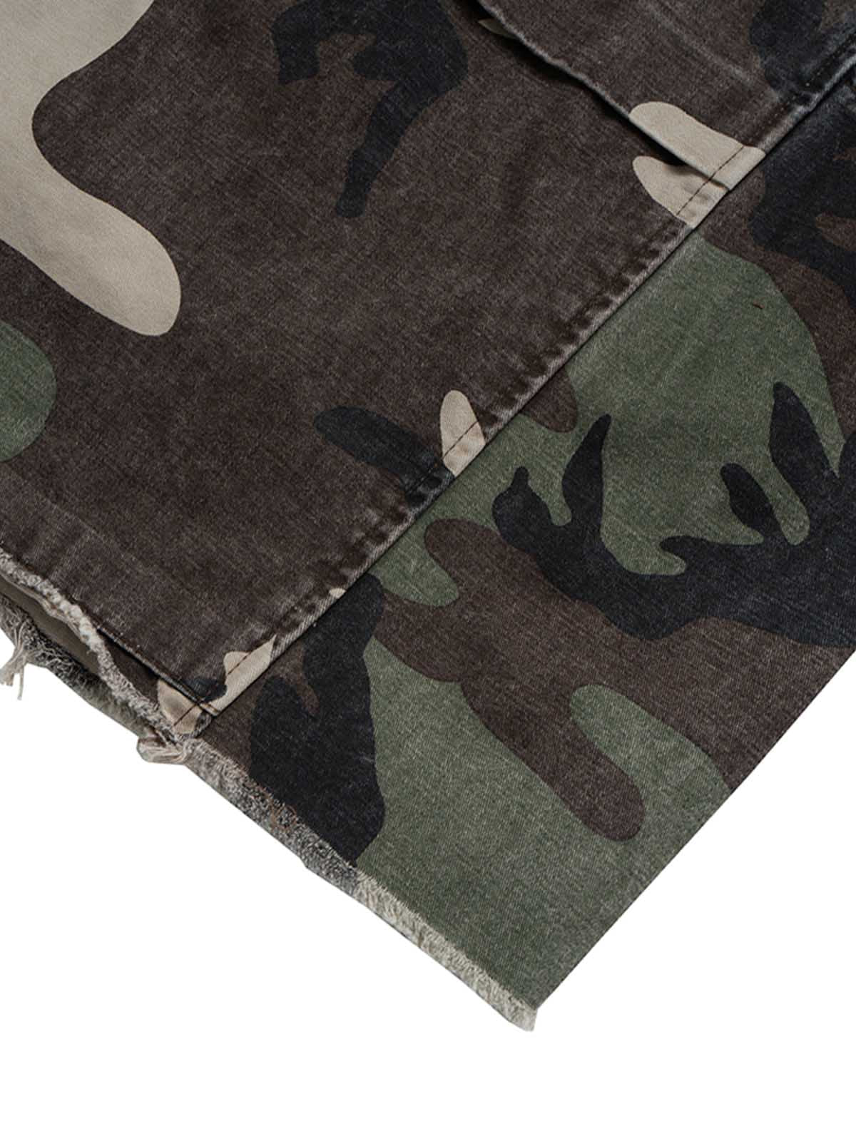 Retro Camouflage Whisker Raw Edge Cropped Shorts