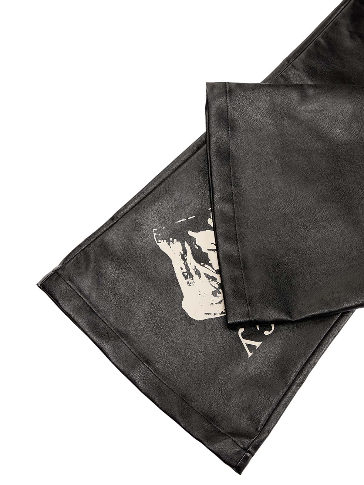 Gothic Flared Print PU Leather Pants