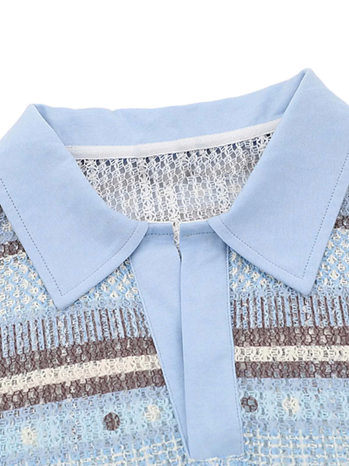 Retro Gradient Striped Hollow POLO Shirt