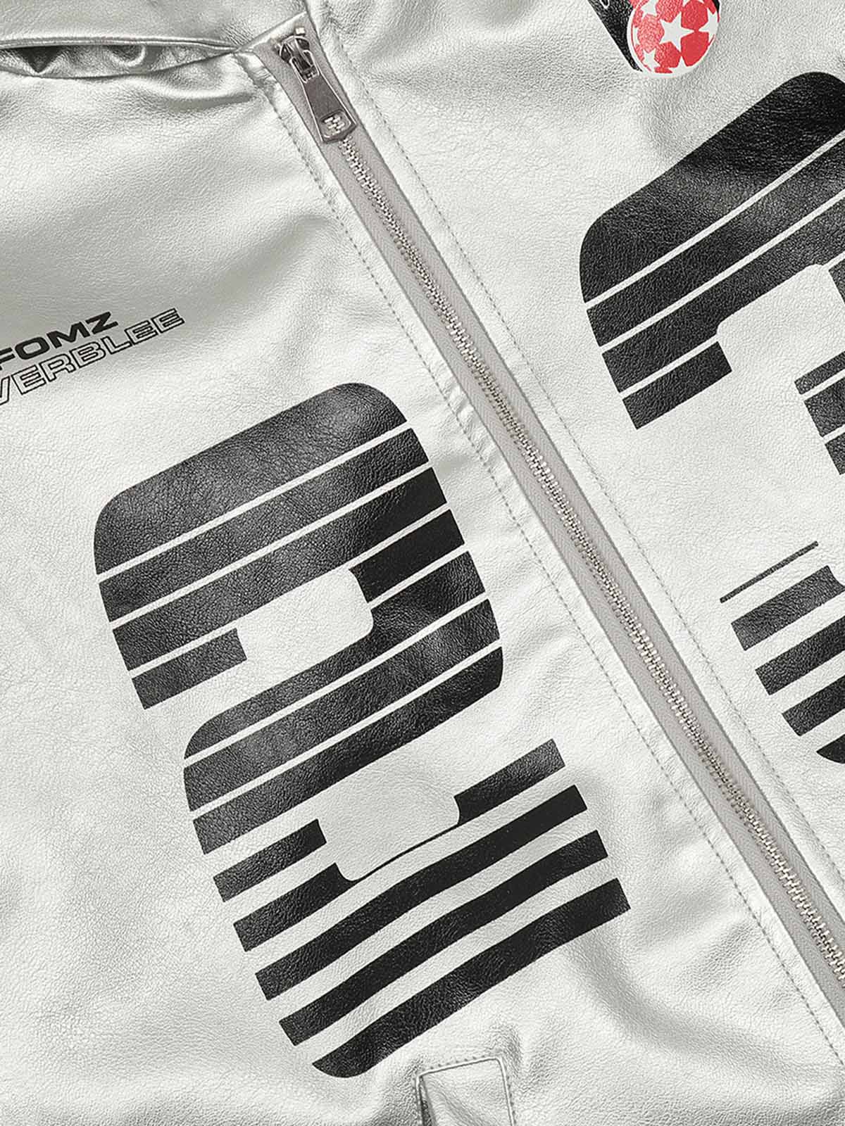 Thesupermade Silver Leather  Motorcycle Hooded Jacket