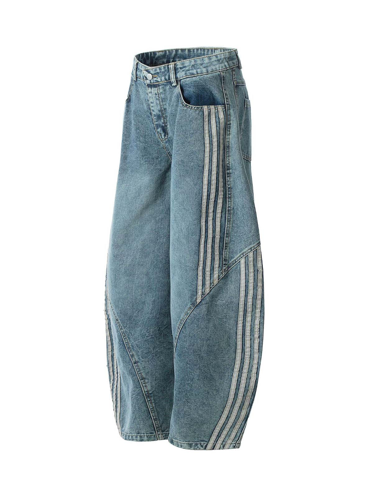 Striped Stitching Barrel Jeans
