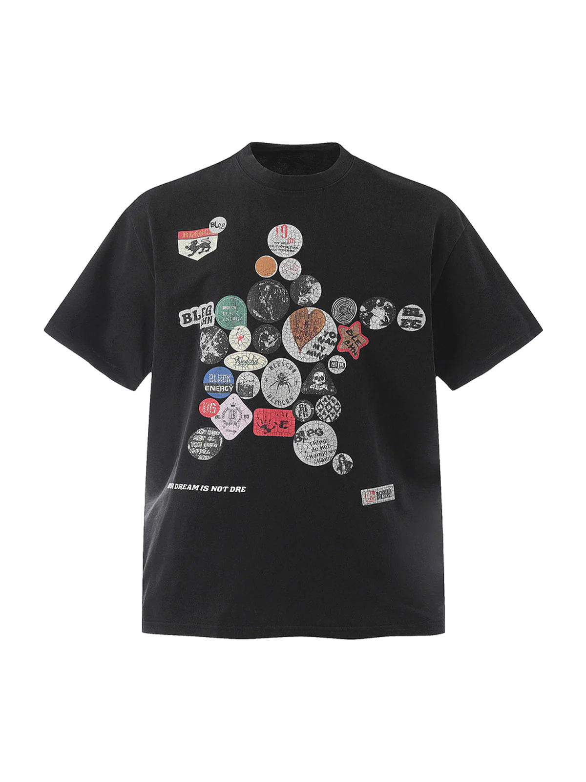 Badge Print Distressed Short Sleeve T-Shirt