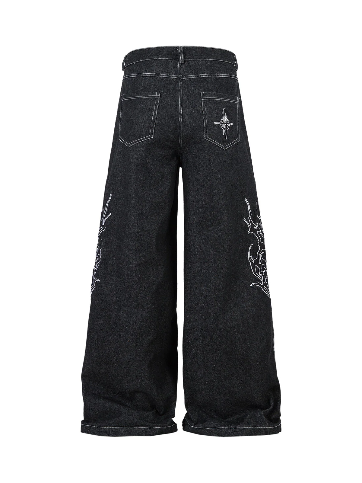 Embroidered Flame Baggy Jeans