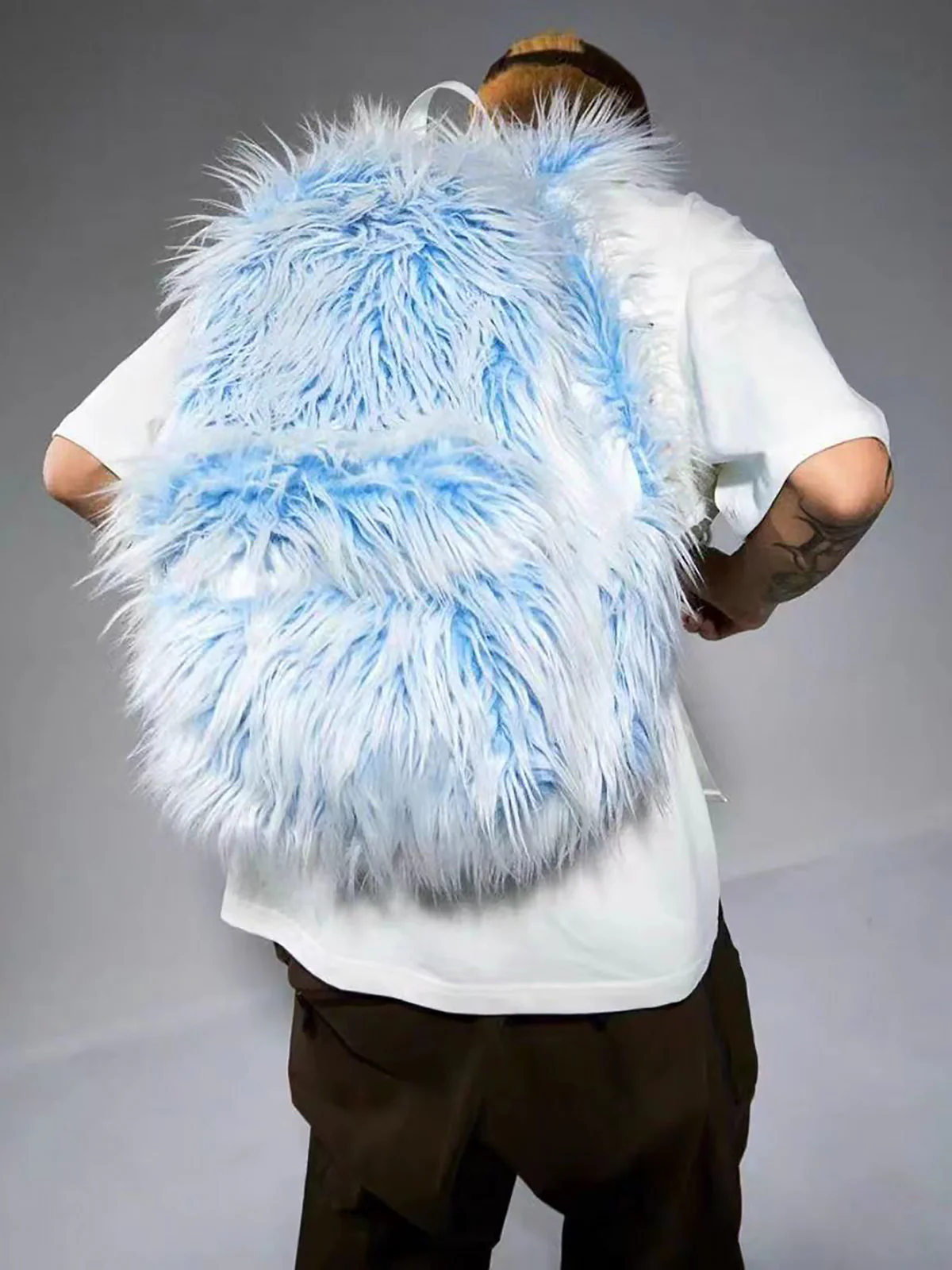 Snow Monster Contrast Ice Blue Furry Backpack