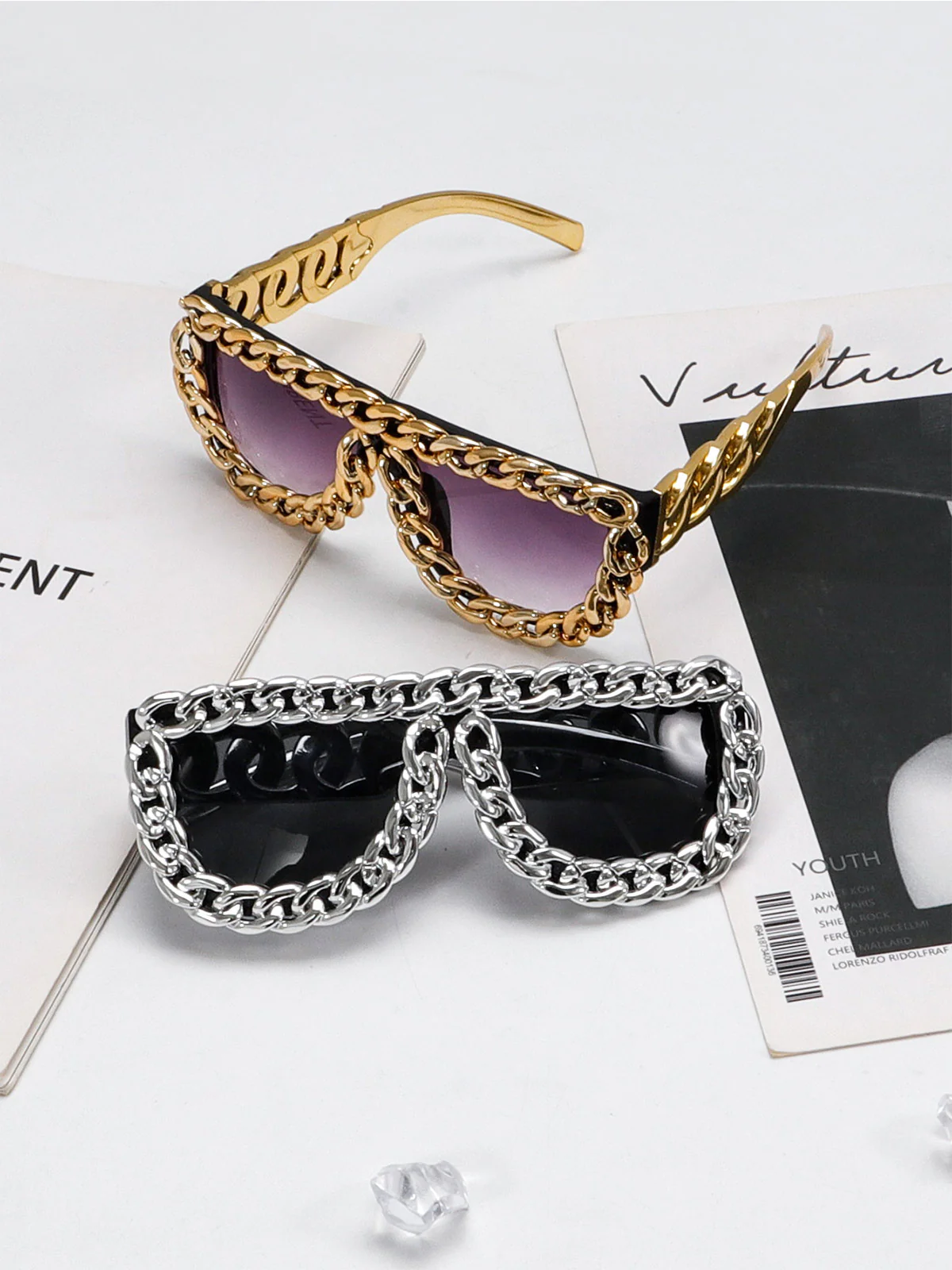 Street Square Frame Chain Sunglasses