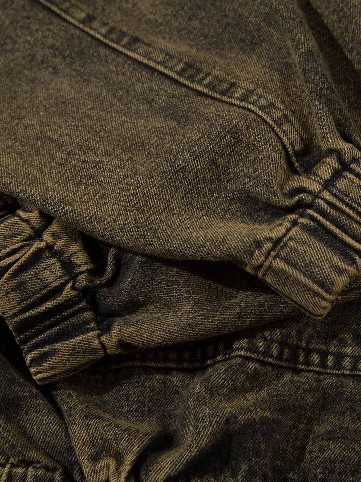 Washed Distressed Letter Embroidered Denim Hoodie