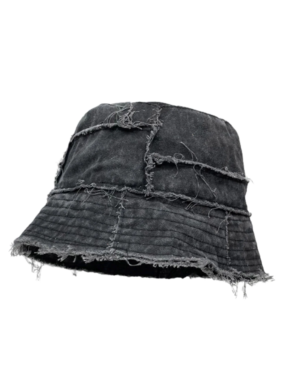 Distressed Denim Raw Edge Destroyed Bucket Hat