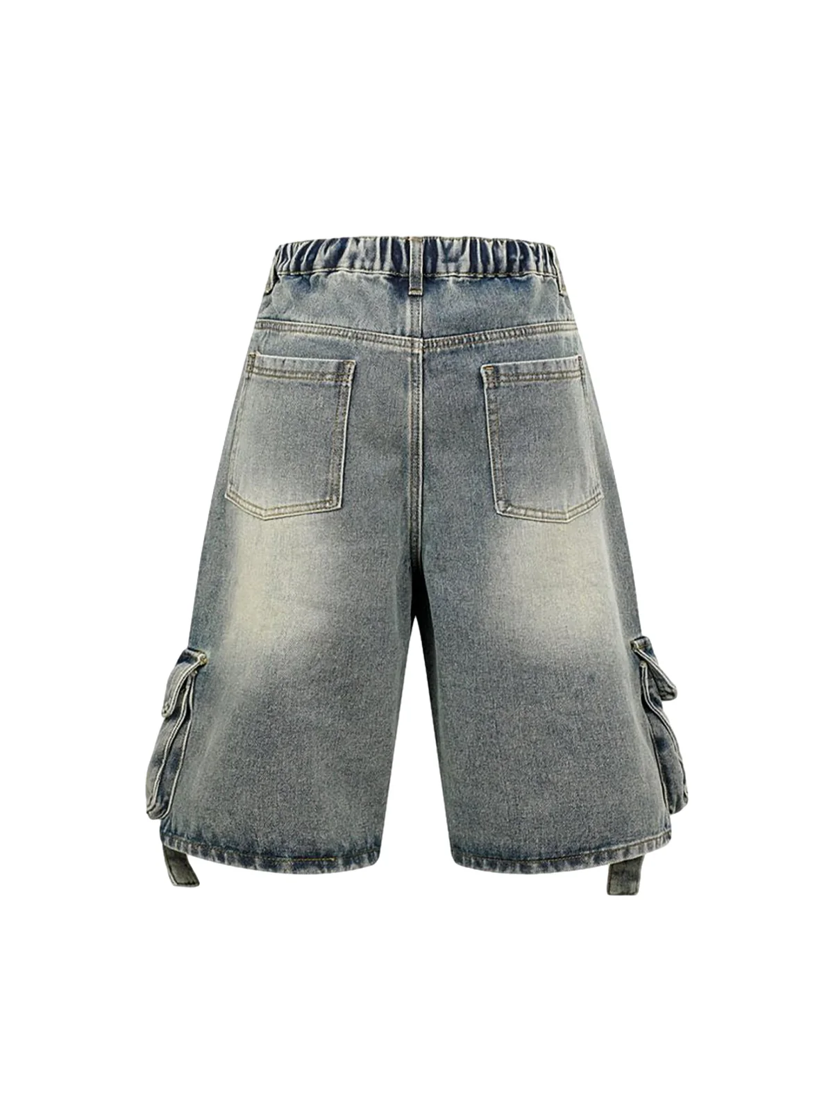 High-Waisted Multi-Pocket Denim Cargo Shorts
