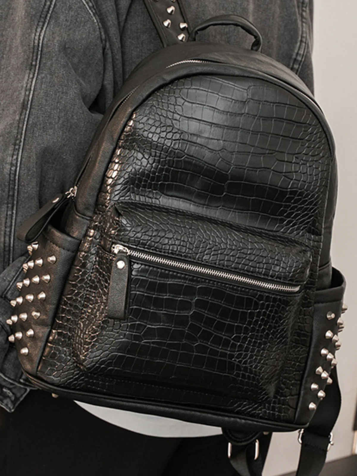 Rivet Crocodile-Print Backpack