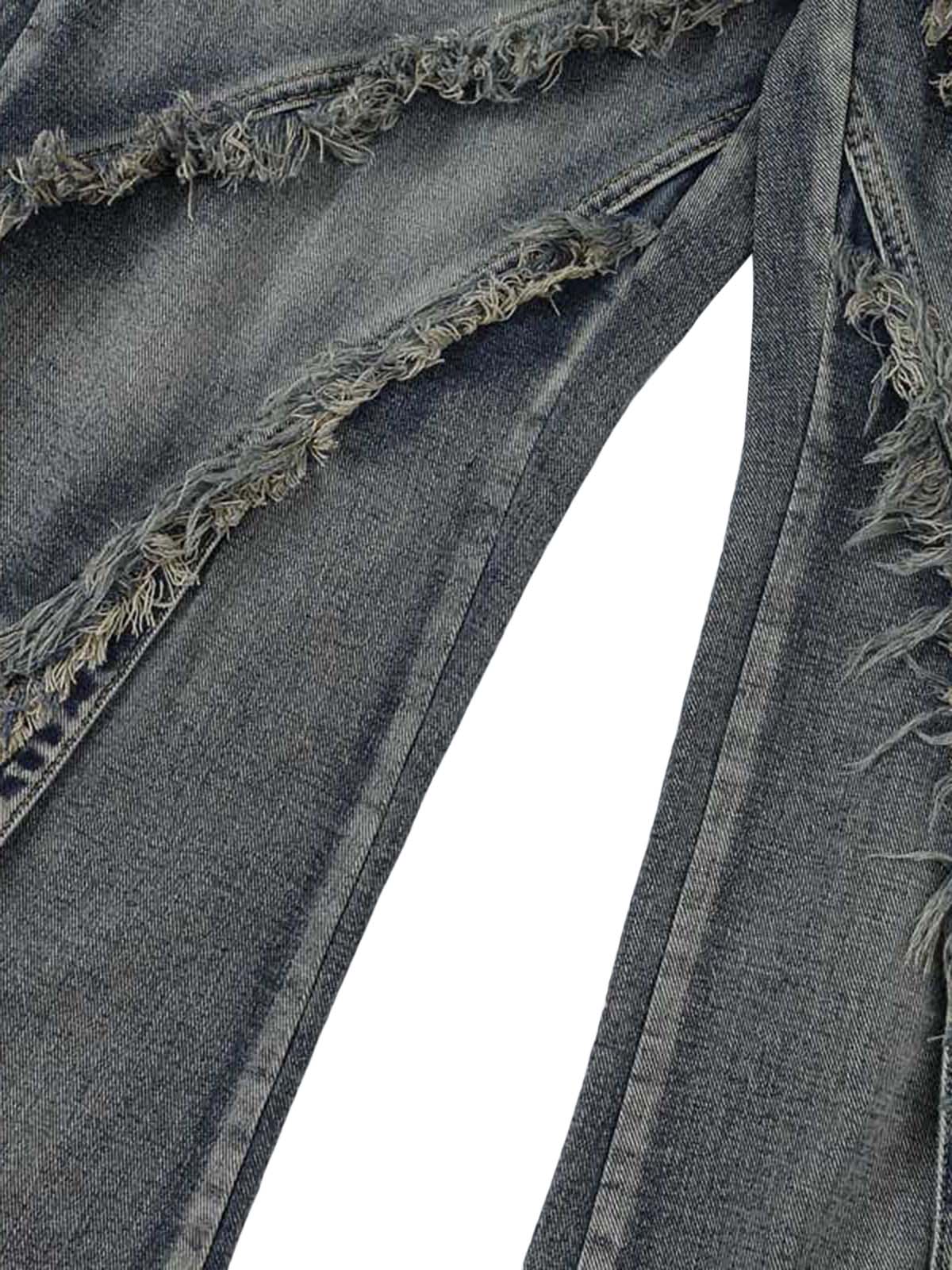 Thesupermade Washed Side Pocket Raw Edge Baggy Jeans - 2303